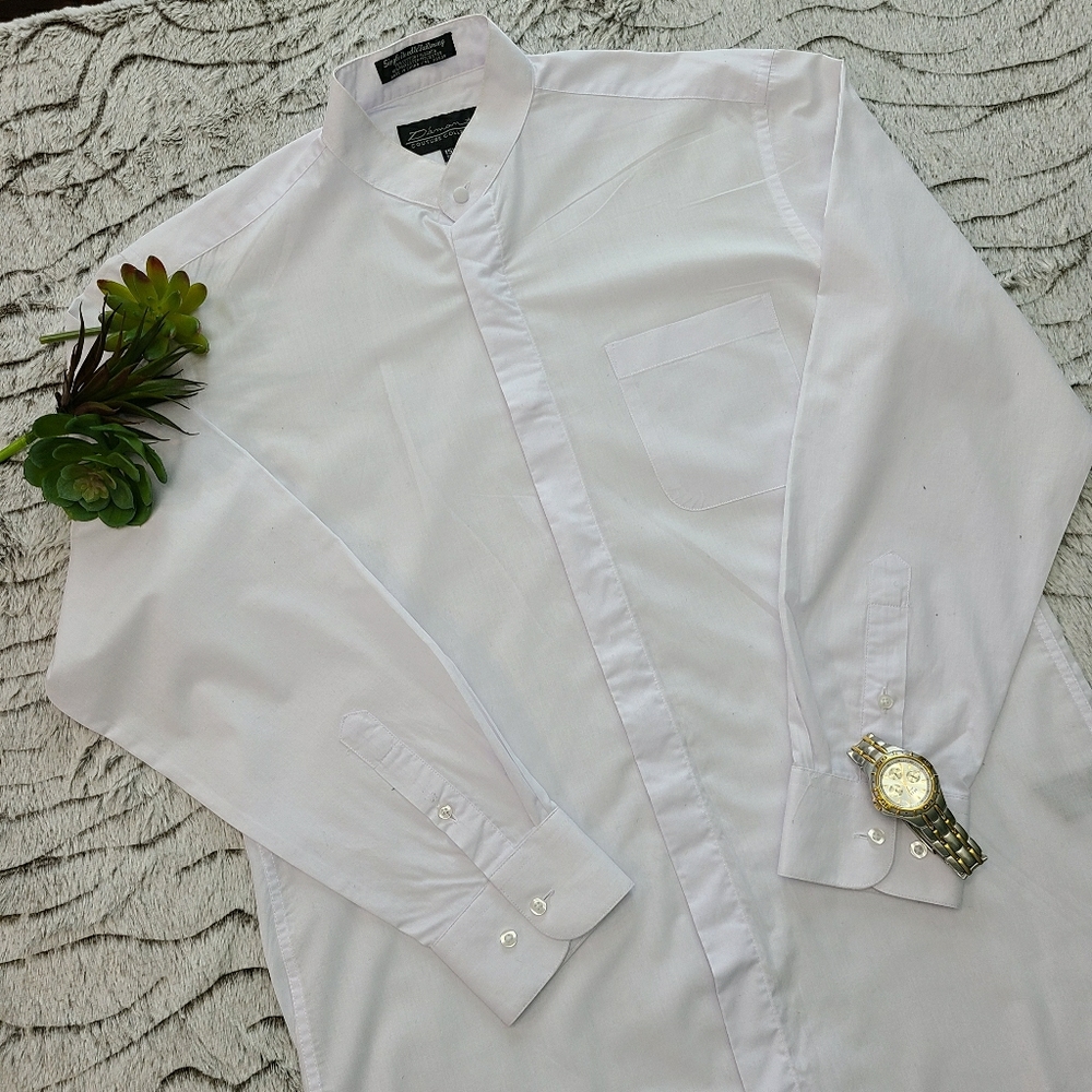 Damante Collarless Hidden Button Dress Shirt